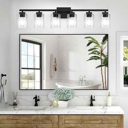 BesLowe 37" 6-Light Bathroom Light Fixture, Modern Black Vanity Light, Bathroom Lighting Fixtures Over Mirror, Matte Black Bathroom Wall Lamp, Wall Lights for Living Room Bedroom Hallway