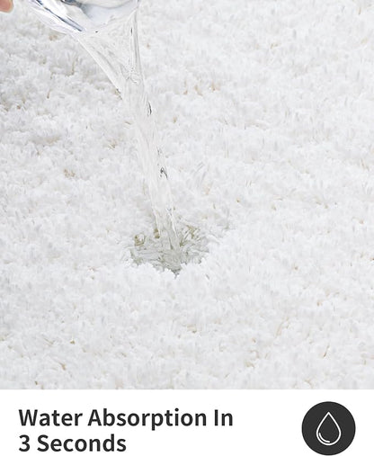 ILANGO White Bathroom Rugs 60" × 24" Non Slip & Super Absorbent Extra Thick Soft, Washable Bath Carpet Runner for Floor, Microfiber Plush Shaggy Bath Mats with Rubber for Bedroom Bathtub Shower Room