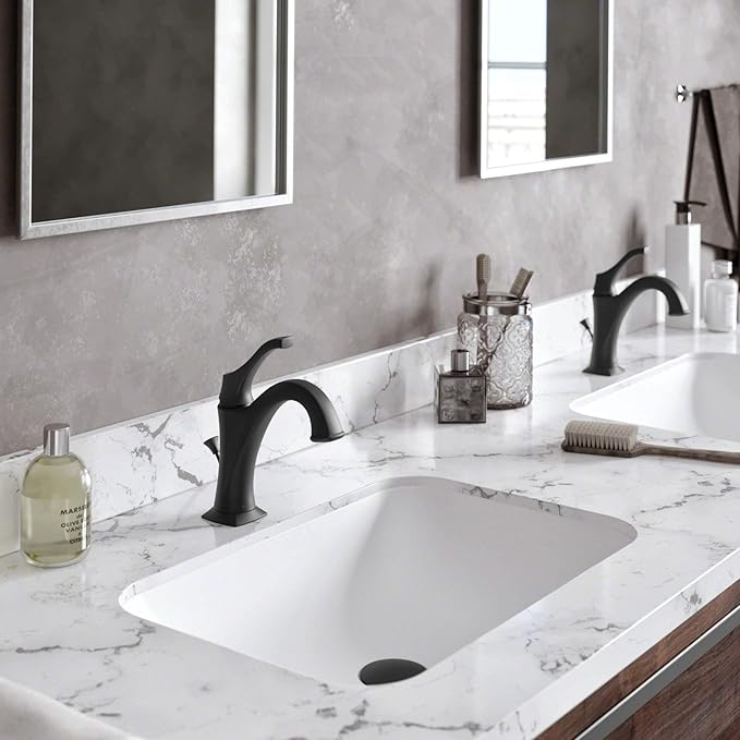 KRAUS KBF-1201MB Arlo Single Handle Basin Bathroom Faucet with Lift Rod Drain and Deck Plate, Matte Black