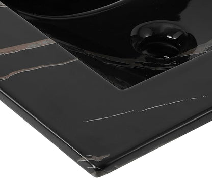 JONATHAN Y SNK1001D Ancillary 3-Hole 24 in. W x 18.25 in. D Classic Contemporary Rectangular Ceramic Single Sink Basin Vanity Top, Black Marble Effect