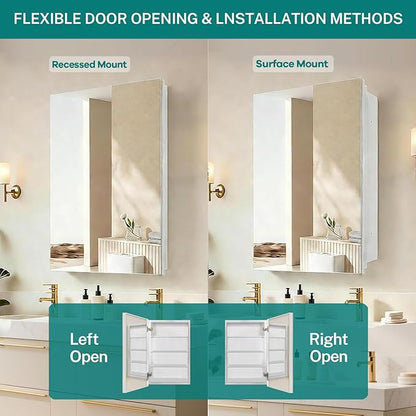 16 x 26 inch Bathroom Medicine Cabinet, Mirror Cabinet with Single Door & Removable Shelves, Surface Mount or Recess Installation, Medicine Cabinets for Bathroom