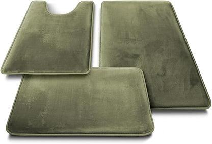 Clara Clark 2 Piece Bathroom Rugs Bath Mat Set, Velvet Memory Foam Bath Mats for Bathroom - Non-Slip, PVC Backing Bath Rugs, Washable - Dries Quickly, Green