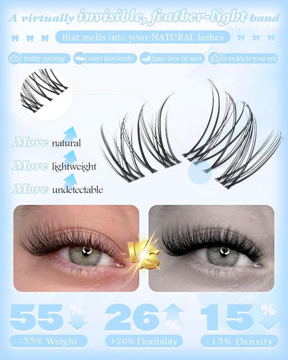 Wispy Lash Clusters Natural Eyelash Clusters Venus Short 10-12-14mm Cluster Eyelash Extensions Clear Band Clusters Lashes C Curl Individual Lashes Clusters DIY Lash Extensions Natural Look