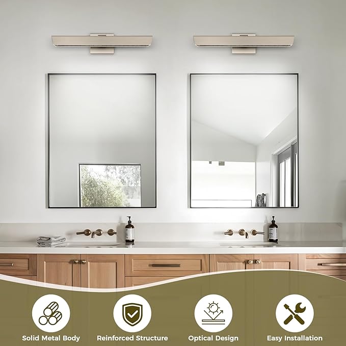 24" Brushed Nickel LED Vanity Light Bar for Bathroom Mirror, Dimmable 6000K White, Modern Wall Fixture for Bathroom & Bedroom Lighting Over Mirror, Hardwired Installation