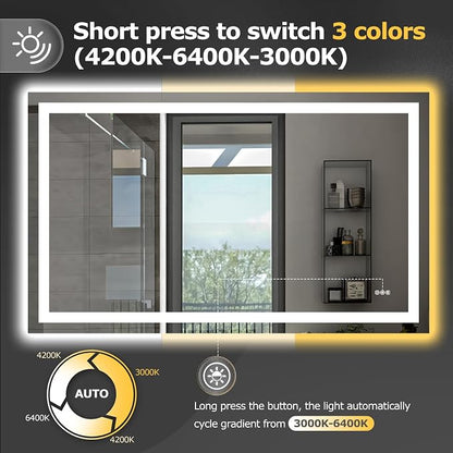Hivone 60"X36" LED Bathroom Mirror with Lights, Anti-Fog, Dimmable, Backlit + Front Lit, Smart Bathroom Vanity Mirror, Memory Function, Shatterproof, Tempered Glass (Horizontal/Vertical)