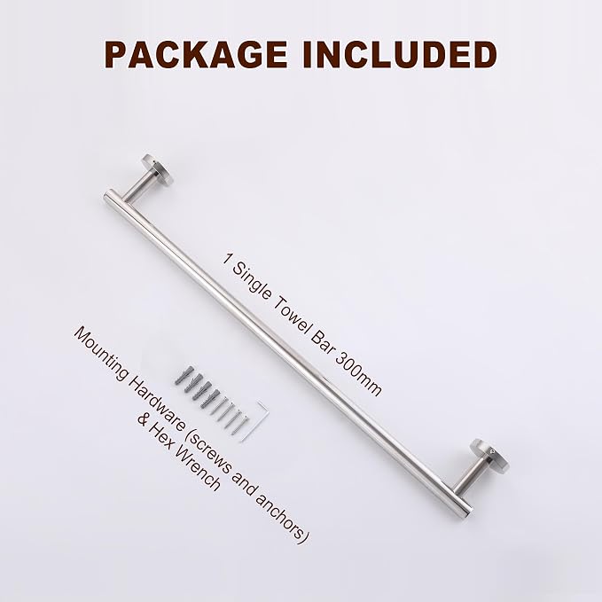 SEIDO 12 Inch Polished Chrome Towel Bar (2-Pack) for Small Spaces, Double Locking Anti-Drop Bathroom Towel Holder, SUS 304 Stainless Steel Towel Rack Wall Mounted, 9.6" Usable Length, Mounting Kit
