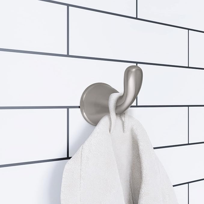 Alta Bay 4-Piece Bathroom Accessory Set, Brushed Nickel, Includes Towel Bar, Towel Ring, Toilet Paper Holder, and Robe Hook – Design House, 188680 | Wall Mount, Transitional, Zinc, Hardware, 558627