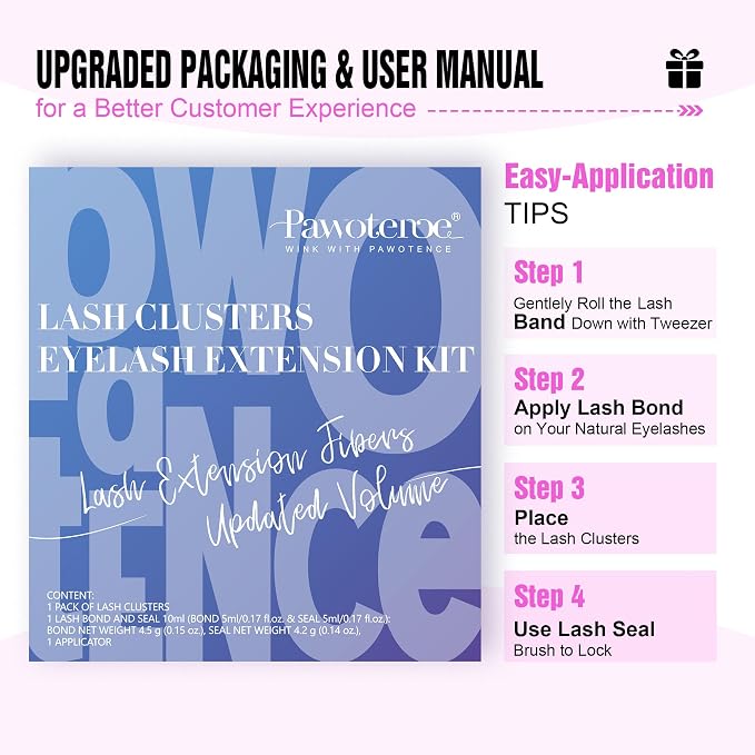 Lash Clusters Kit Cat Eye Lash Extension Kit DIY 9-16mm Cluster Eyelash Extensions Kit 40D Individual Lashes with Lash Bond and Seal, Lash Tweezers for Self Use (Fox 40D, 9-16mm, Kit)