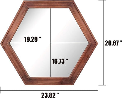 Stonebriar Decorative 24" Hexagon Wall Mirror with Redwood Frame and Attached Hanging Bracket, Decorative Country Rustic Decor for The Living Room, Bedroom, Bathroom, Hallway, and Entryway