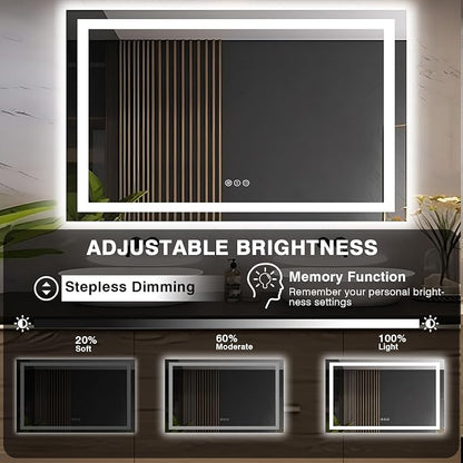 EchosLife 55"x36" LED Bathroom Mirrors for Wall | Backlit + Front Lit, Anti-Fog, Stepless Dimmable, 3 Colors, Memory, Tempered Glass, UL Listed, Horizontal/Vertical