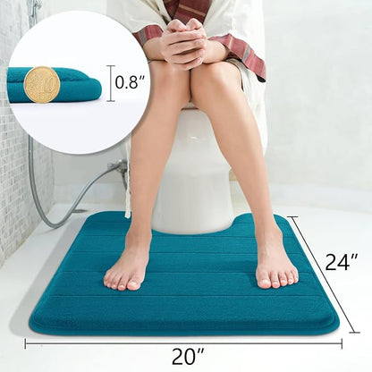 Yimobra Memory Foam Toilet Bath Mat U-Shaped, Soft and Comfortable, Water Absorption, Non-Slip, Thick, Machine Wash and Easier to Dry for Bathroom Commode Contour Rug, 24 X 20 Inches, Peacock Blue