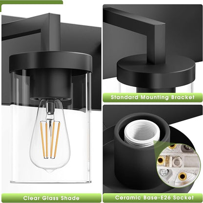 Bathroom Vanity Light, 3 Light Matte Black Vanity Lights with Clear Glass Shade, 22in Modern Wall Sconces, Bathroom Lighting Fixtures Over Mirror