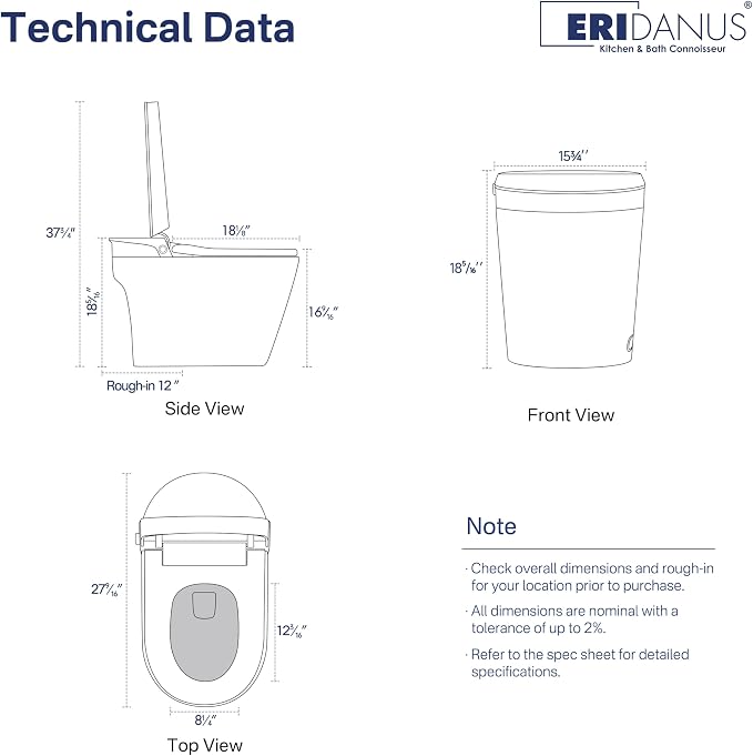 One Piece Smart Bidet Toilet, Wash & Dry, Heated Seat, White Gray | Off Seat Auto Flush, Foot Sensor Flush, Instant Warm Water, Adjustable Wash, Self Cleaning Wand, Pre Wet, Night Light