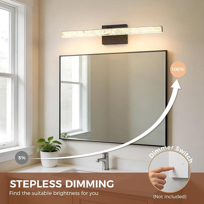 24 Inch LED Bathroom Vanity Light Fixtures, 5CCT Color Changeable Modern Wall Sconce with Iceberg Crackle Acrylic, Dimmable Matte Black Vanity Lighting for Mirror Cabinet, Makeup & Restroom