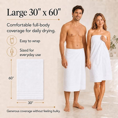 Velqora Large Bath Towels 4 Pack, 30x60 in, 100% Cotton, White | Soft & Absorbent | Balanced Weight | Everyday Comfort | Easy Care
