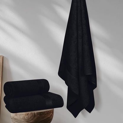 Cotton 2 Pack Oversized Bath Towel Set 28x55 inches, Large Bath Towels, Ultra Absorbant Compact Quickdry & Lightweight Towel, Ideal for Gym Travel Camp Pool - Black