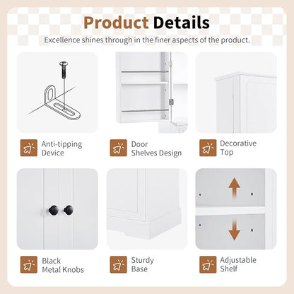 72.6" Storage Cabinet with Drawer and Door Shelf, Tilt-Out Laundry Hamper, Tall Freestanding Pantry Organizer Rack for Kitchen, Living Room or Bathroom, White