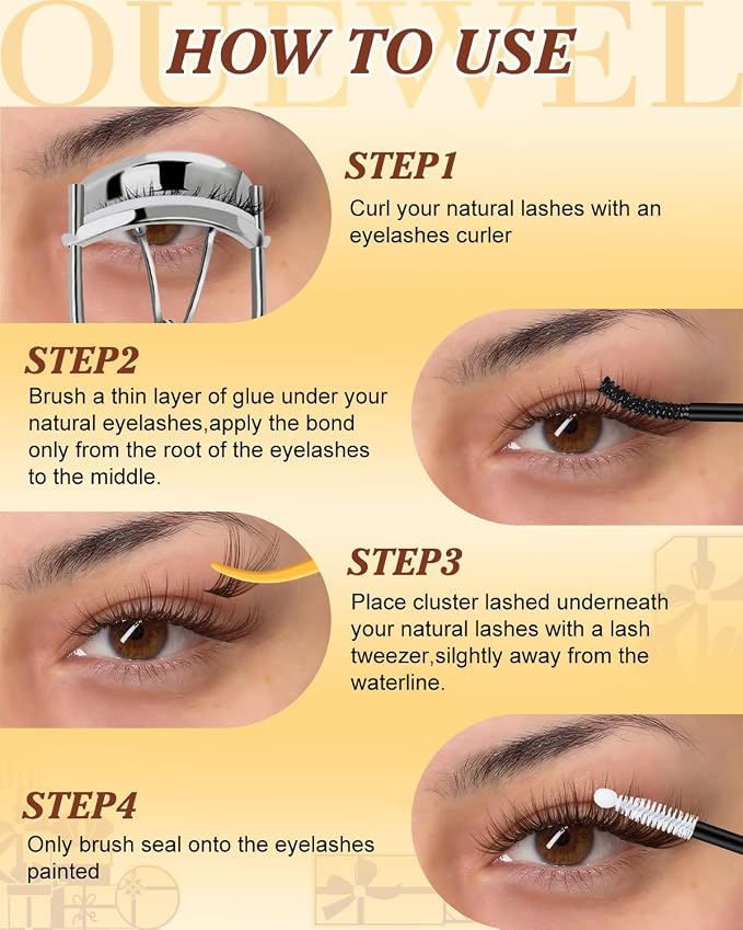 QUEWEL Lash Clusters Wispy Eyelash Clusters 300 Pcs Natural Cluster Eyelash | Extensions C Curl, Mixed Length 10-16mm DIY Individual Lashes Cluster at Home for Countless Stunning Looks (QU45-Brown)