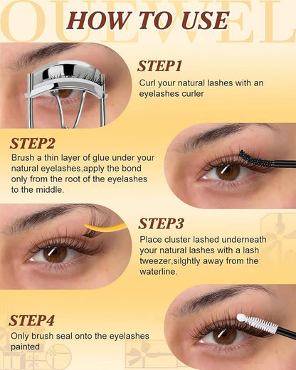 QUEWEL Lash Clusters Wispy Eyelash Clusters 300 Pcs Natural Cluster Eyelash | Extensions C Curl, Mixed Length 10-16mm DIY Individual Lashes Cluster at Home for Countless Stunning Looks (QU45-Brown)