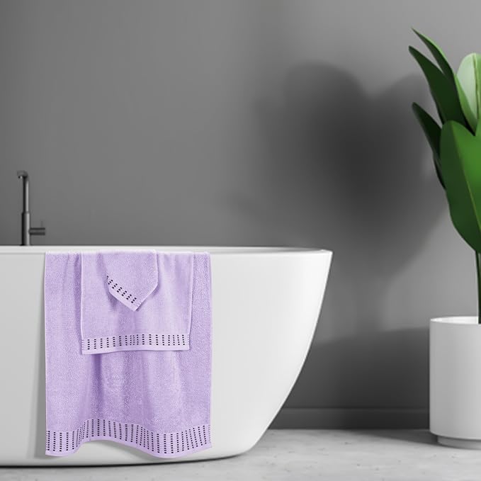 Ultra Soft 3 Pack Cotton Towel Set, Contains a Bath Towels 28x55 inch, a Hand Towels 16x24 inch & a Wash Coths 12x12 inch, Ideal Everyday use, Compact & Lightweight - Purple