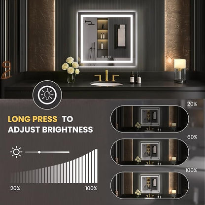 LOAAO 30"X30" LED Bathroom Mirror with Lights, UL Listed | Anti-Fog, Dimmable, 3 Color Temperature, Backlit + Front Lit, Memory Function, Tempered Glass