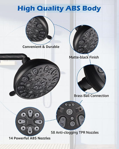 High Pressure Shower Head VMASSTONE 4.7" Rain Fixed Showerhead 7-Spray Setting with Adjustable Brass Swivel Ball Joint - Excellent Replacement for Your Bath Shower Head (FM-001 Oil Rubbed Bronze)