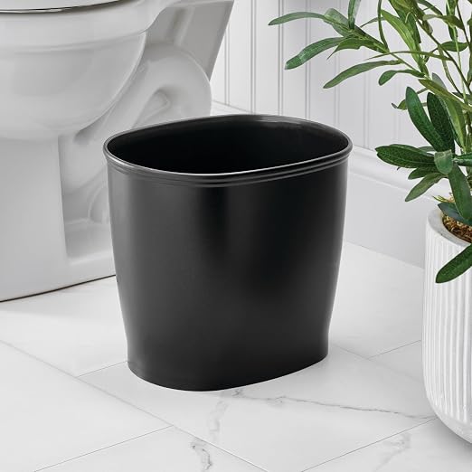 iDesign Slim Plastic Bathroom Trash Can, Black | Small Garbage Bin, For Bedroom, Office, Desk, Dorm