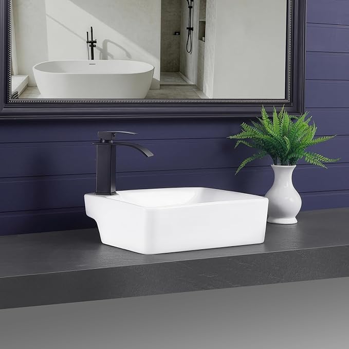 Vessel Sink 17.5"x13.2" Rectangular Bathroom Sink with Left Side Faucet Hole Modern White Porcelain Ceramic Above Counter Vanity Sink for Bathrooms Art Basin with Faucet Hole