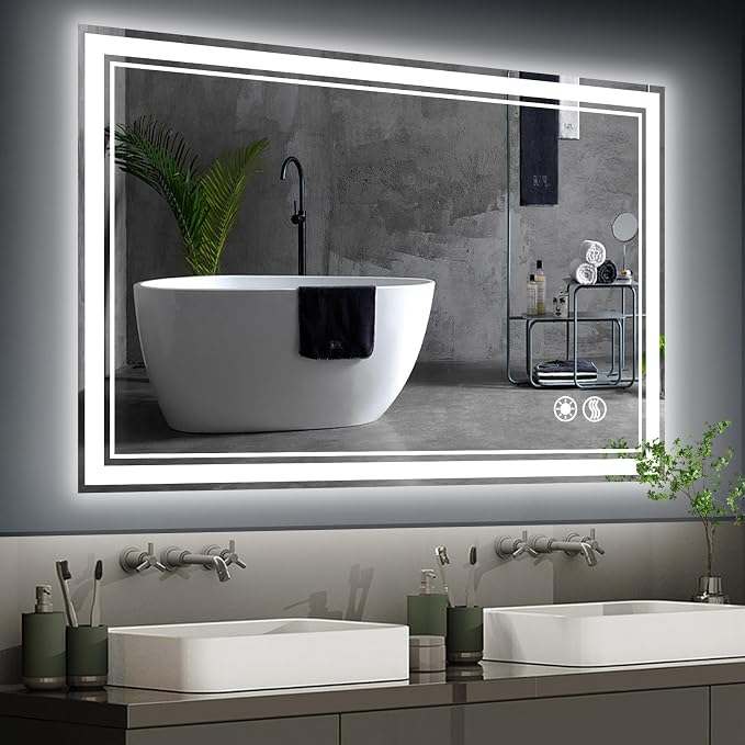 40“ x 32” Bathroom Mirror with Lights LED Mirror for Bathroom Anti-Fog Dimmable 3 Colors Memory Function Vanity Smart Mirror Home Decor Wall Mounted Horizontal/Vertical