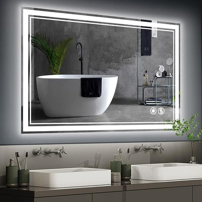 40“ x 32” Bathroom Mirror with Lights LED Mirror for Bathroom Anti-Fog Dimmable 3 Colors Memory Function Vanity Smart Mirror Home Decor Wall Mounted Horizontal/Vertical