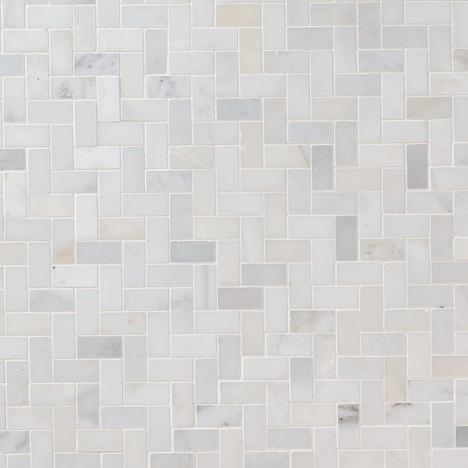MSI Arabescato Carrara Herringbone Honed Marble Tile for Kitchen Backsplash, Wall Tile for Bathroom, Accent Wall Tile, and Shower Wall Tile