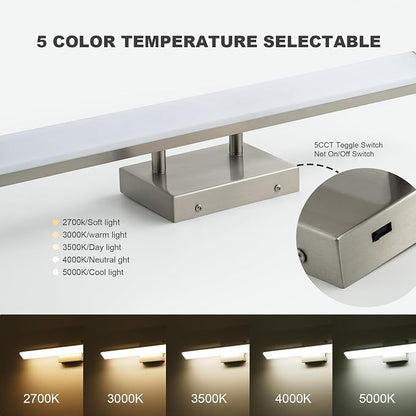 mirrea 32in 5CCT Brushed Nickel LED Vanity Lights for Bathroom Over Mirror | 5 color temperatures,Adjustable light angle,ETL listed,Dimmable,Bathroom lighting fixtures,Eye-friendly,Frosted acrylic shade
