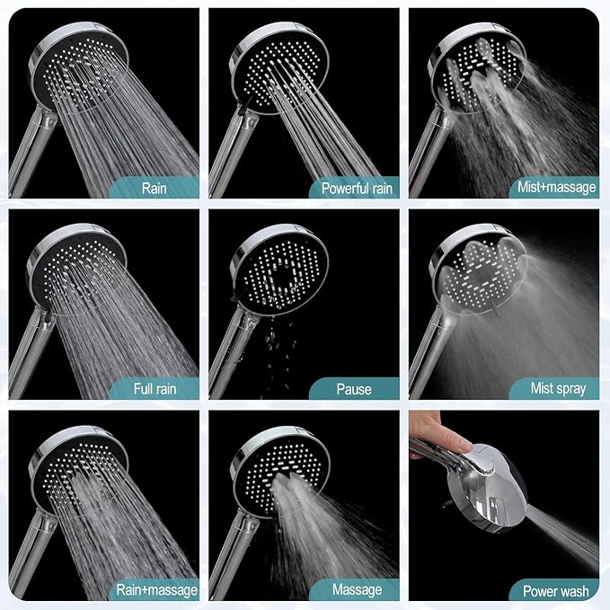 12 Inch Wide Rain Shower Head with Filtered Handheld Combo, High Pressure Rainfall Shower Head, 9 Spray Modes Handheld with 9-Inch Extension Arm, Comes with Filter Removes Chlorine (Chrome)