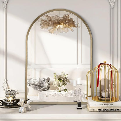 Bathroom Arched Wall Mirror Brushed Metal Vanity Wall Mounted Mirror for LivingRoom Bedroom Entryway Room Vanity Home Decor 28"x20"
