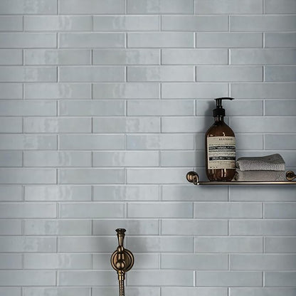 M S International Renzo Sky Glossy Ceramic Subway Tile for Bathroom, Kitchen Backsplash, Accent Wall, and Shower - Sample