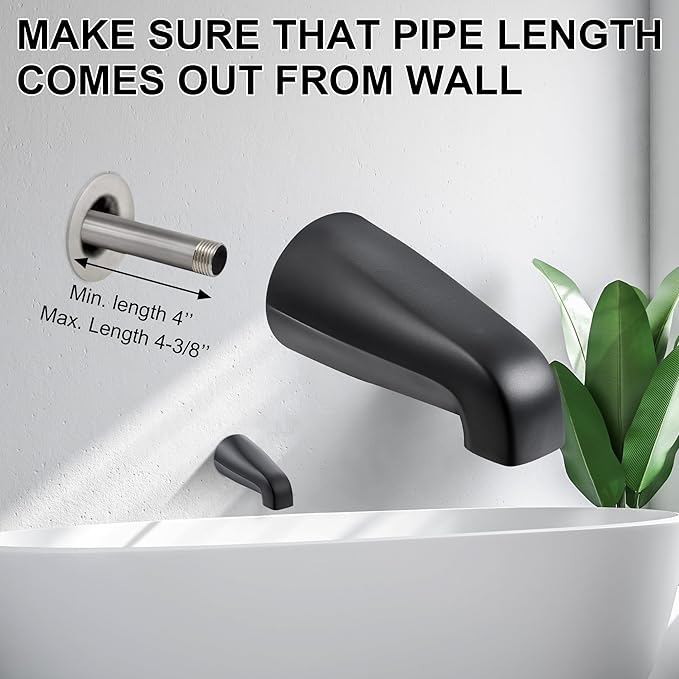 Dreyoo Universal Bath Tub Spout with Adapter, 5" Bathroom Bathtub Faucet Spout Without Diverter, Fits for 1/2'', 3/4'' IPS Inside Thread Connection and Tub/Shower Faucet Brands(Matte Black)