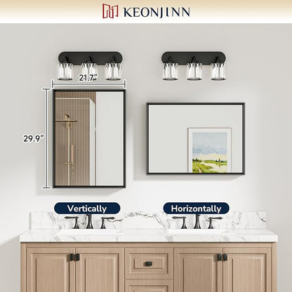 Keonjinn 22 x 30 Inch Matte Black Framed Mirrors for Wall, Rectangular | Metal Framed Bathroom Vanity Mirror, HD Tempered Glass, Farmhouse Style, Square Corner, Hangs Horizontally or Vertically