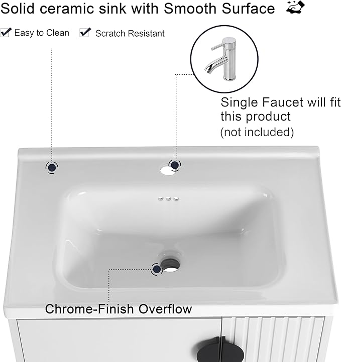Malwee 28" Floating Bathroom Vanity with Sink, 28 Inch Single Sink Wall Mounted Bathroom Vanity, with 2 Doors and White Ceramic Basin Top, White Cabinet Set with 3 Color Handles(081-28)