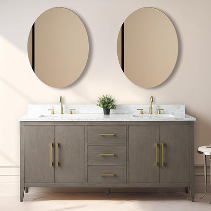 Vanity Art 72 inch Bathroom Vanity with Double Sink & Ceramic Top, Vanity Cabinet with Soft-Closing Doors, Drawers, Solid Wood Frame, Driftwood Gray, Golden Brushed Handware