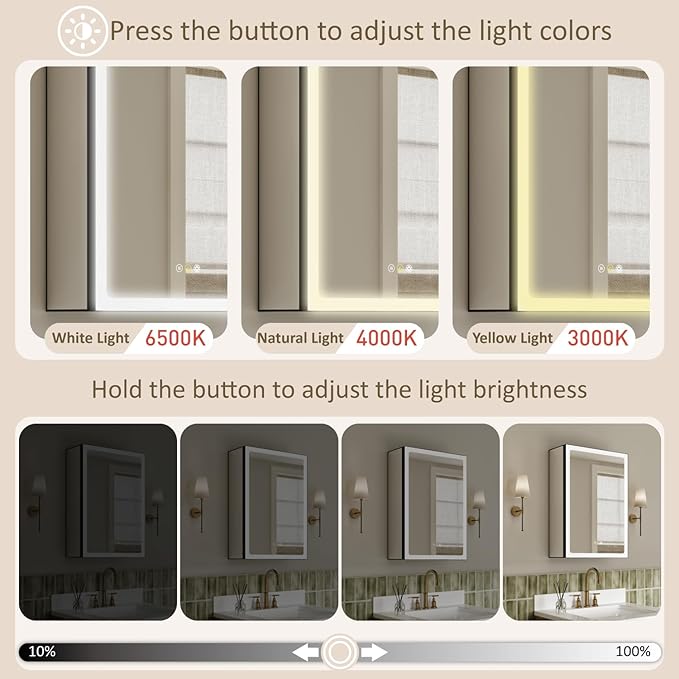 24x30 Inch Medicine Cabinet with Mirror, Recessed or Surface Mount Bathroom Medicine Cabinet with LED Lights, Anti-Fog, Adjustable Shelf, Dimmable Light, Outlets & USB,ETL Listed, Left Hinge,Black