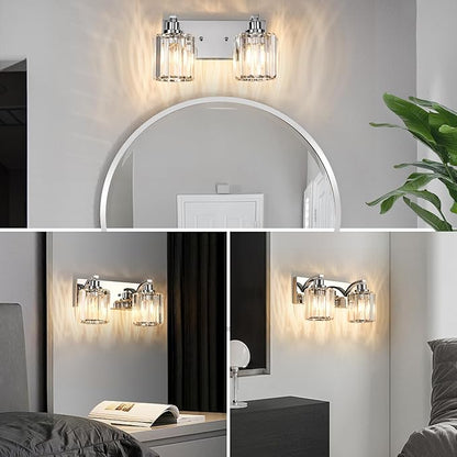 2 Lights Crystal Bathroom Vanity Light Modern Chrome Bathroom Light Fixture Bathroom Lighting Fixtures Over Mirror for Mirror E26 Base