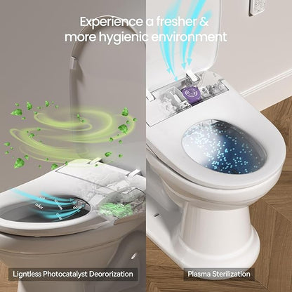 R&T Bidet Toilet Seat Elongated with Heated Seat, Instant Warm Water & Warm Air Dryer - Electric Bidet with Adjustable Water Pressure, Stainless Steel Nozzle, Soft Close V3200-2