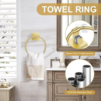 10 Pieces Brushed Gold Towel Bar Set, Double Dase Toilet Paper Holder Bathroom Hardware Set, 23.6 Inch Stainless Steel Towel Rack for Bathroom Wall Mounted