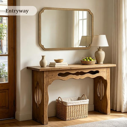 30" x 48" Wood Bathroom Mirror for Wall Mounted, Rustic Rounded Corner Vanity Mirror for Entryway, Living Room or Bedroom Home Decorative [30" x 48" Natural Color]