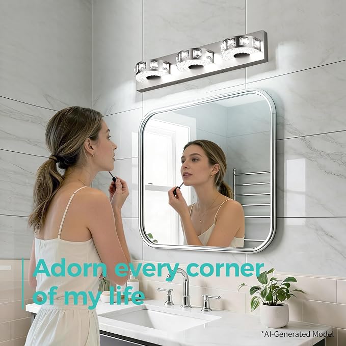 LED Modern Bathroom Vanity Light Fixtures (3-Light, 24W, 21.6-Inch), Brushed Nickel Bathroom Wall Lighting Fixtures Over Mirror (Cool White 5500K) for Mirror, Living Room, Kitchen, Hallway, Cabinet