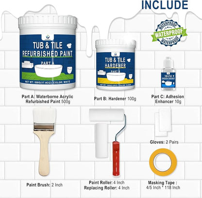 XUDOAI Bathtub Refinishing Kit Gloss White 21.5oz Tub Paint Reglazing | Tub and Tile Refinishing Kit with Tools, Paint for Bathroom/Kitchen/Shower/Porcelain/Sink/Ceramic