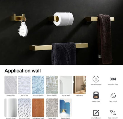 BAGNOLUX Brushed Gold Towel Bar, Bath Towel Holder 304 Stainless Steel, Towel Racks for Bathroom, Square Bathroom Accessories Set Towel Bar Set Heavy Duty, Brushed Brass
