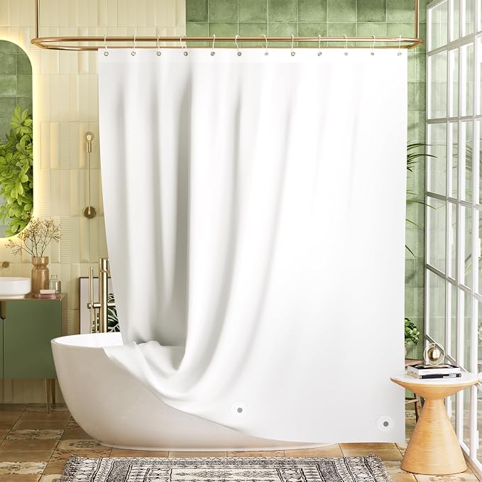 Bathway Shower Curtain Liner, White Shower Curtain Liner 72x78 Lightweight PEVA Waterproof Shower Curtain Liner Plastic with 3 Magnets and 12 Rustproof Metal Grommets, Long Shower Liner for Bathroom