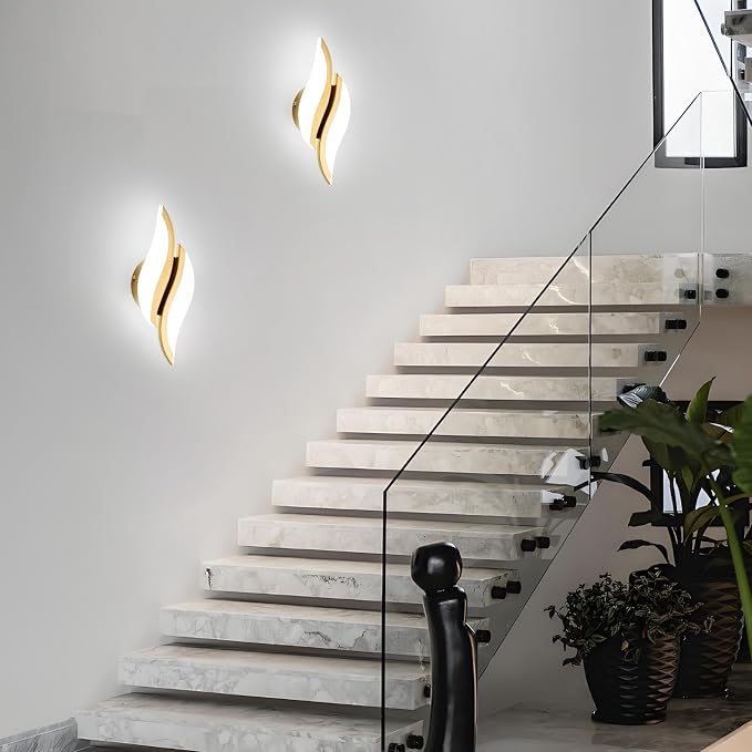 CANEOE Modern LED Wall Sconce 6000K Gold Indoor Wall Light Fixtures Acrylic Wall Sconce Lighting for Living Room Bedroom Bedside Bathroom Hallway Stairway Wall Lamp (Gold, 1 Pack, 6000K)