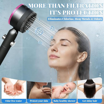 Ion Filtered Shower Head with Handheld, High Pressure 3+1Spray Showerhead with Filters&Upgraded Anti-360°Rotating Adjustable Shower Head with Wall Holder&ON/Off Switch for Dry Itchy Skin